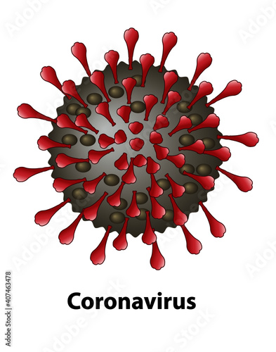 Coronavirus illustration. External structures of the Coronavirus virion of Covid-19, close up with a white background.