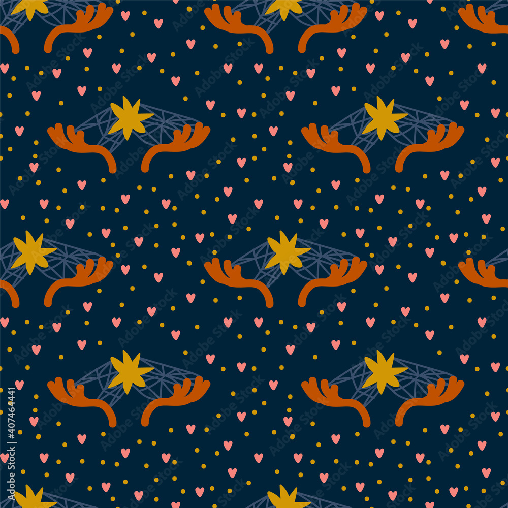 Scandinavian Fashion children's pattern. Background of Horns and Stars for children's textiles. Poster for newborn clothes. Doodle Animal pattern. Vector illustration Scandinavian Fashion children's pattern. Background of Horns and Stars for children's textiles. Poster for newborn clothes. Doodle Animal pattern. Vector illustration