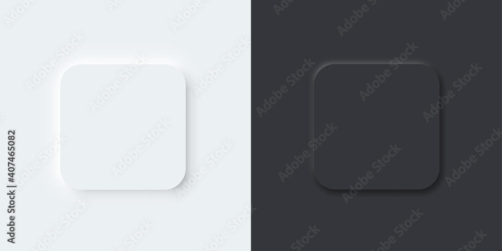 3D vector buttons neumorphic design. Geometric shapes: circle, square, .rectangle on black, dark, white background with light shadows. Web elements geometry modern trend tree-dimensional design.