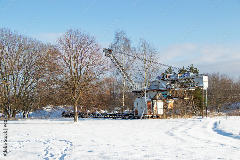 Old clay hoisting machine at a brickyard in the Ore Mountains in Germany Old clay hoisting machine at a brickyard in the Ore Mountains in Germany
