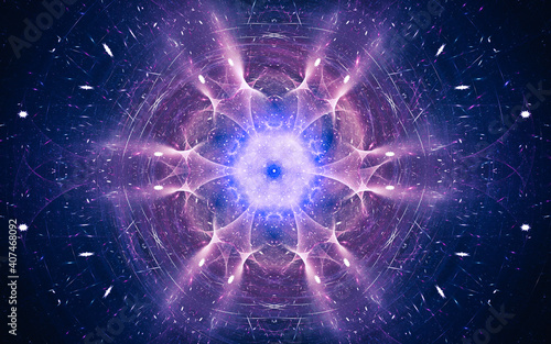 fantastic abstract symmetrical flower with petals consisting of a variety of geometric shapes of different colors on a black background