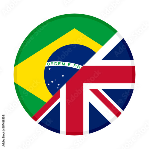 round icon with brazil and united kingdom flags, isolated on white background	

