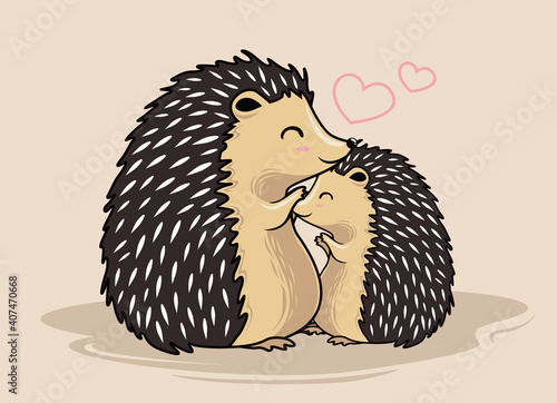 Couple Hedgehog Cartoon Love Family Porcupine