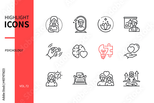 Psychology concept - line design style icons set