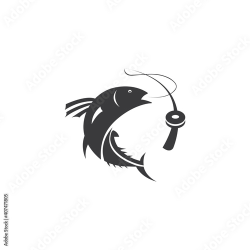Fish and fishing rod logo in simple vector design