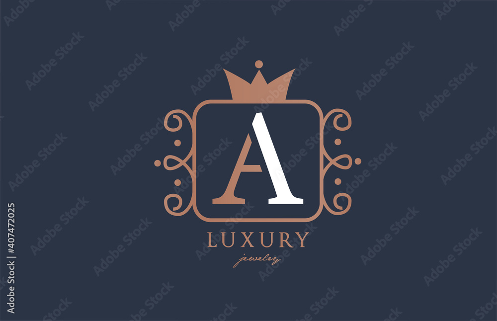 A monogram alphabet letter logo icon in white and blue color. Creative design with king crown for luxury business and company A monogram alphabet letter logo icon in white and blue color. Creative design with king crown for luxury business and company