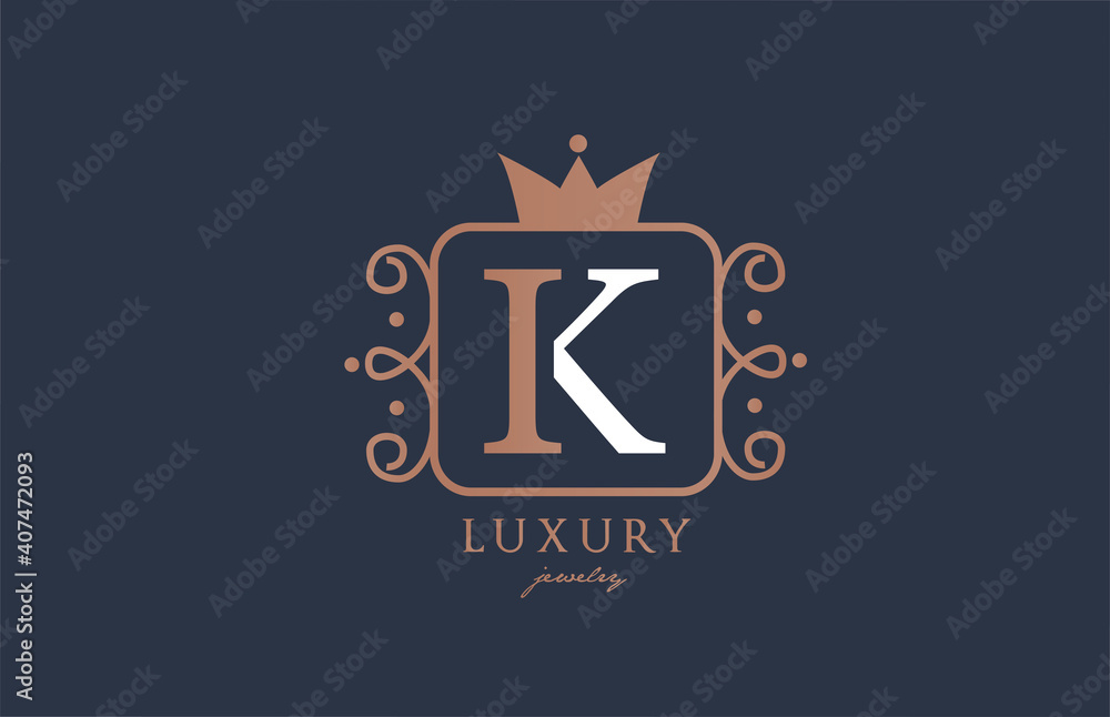 K monogram alphabet letter logo icon in white and blue color. Creative design with king crown for luxury business and company