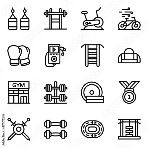 
Pack of Workout Equipment Linear Icons 

