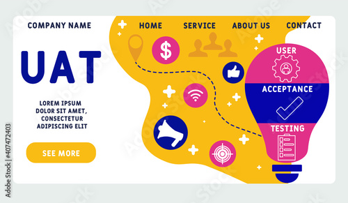 Vector website design template . UAT - User Acceptance Testing acronym. business concept background. illustration for website banner, marketing materials, business presentation, online advertising. 