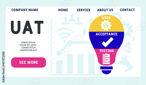Vector website design template . UAT - User Acceptance Testing acronym. business concept background. illustration for website banner, marketing materials, business presentation, online advertising. 