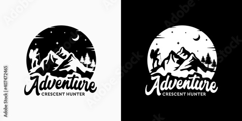 Mountain night adventure logo design template inspiration