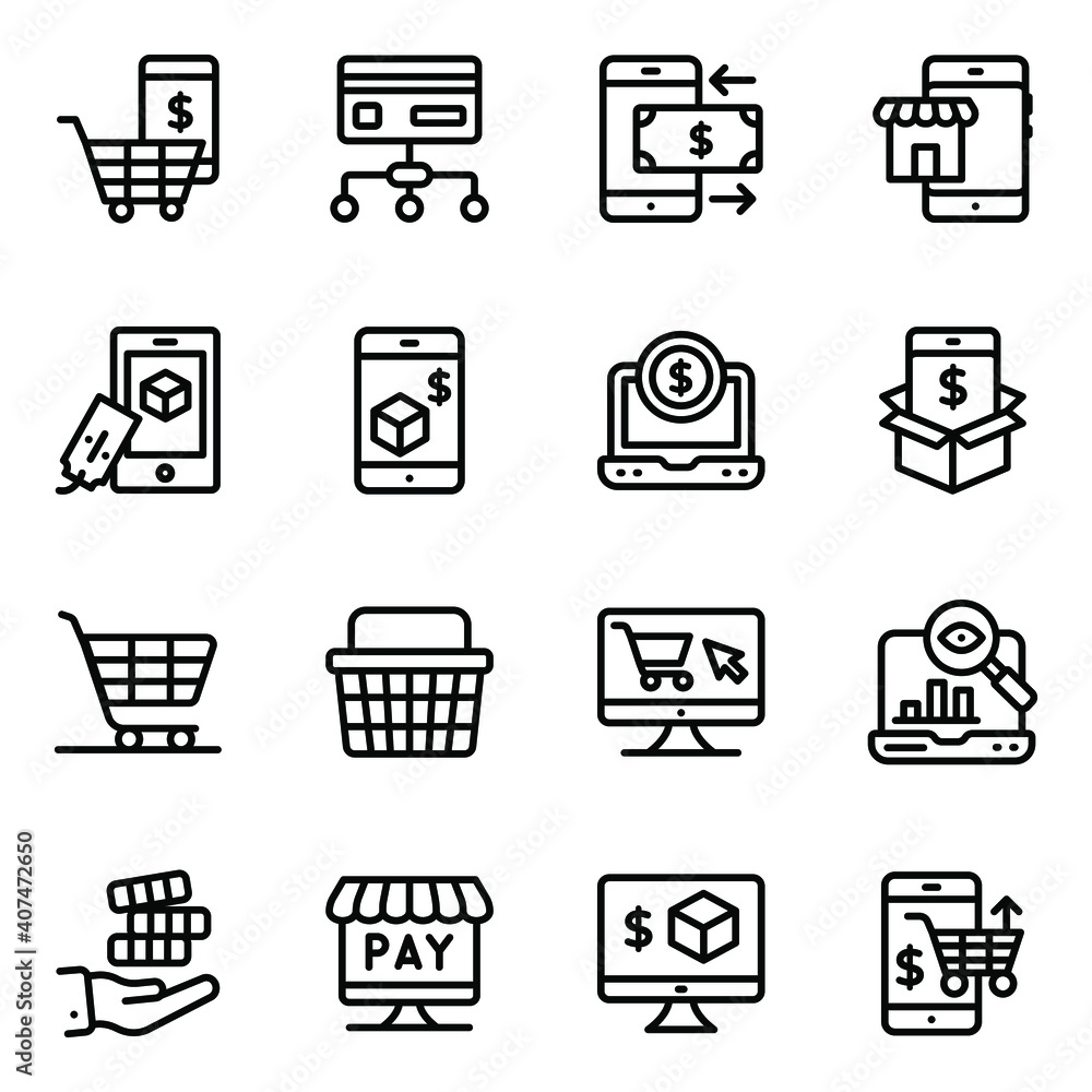 
Set of Online Shopping Linear Icons
