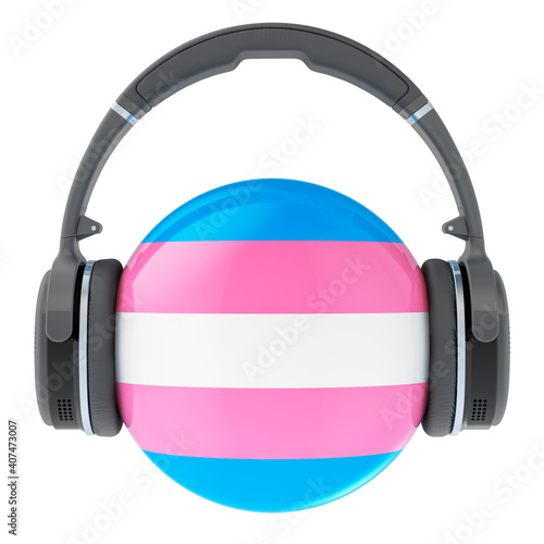 Headphones with transgender flag, 3D rendering
