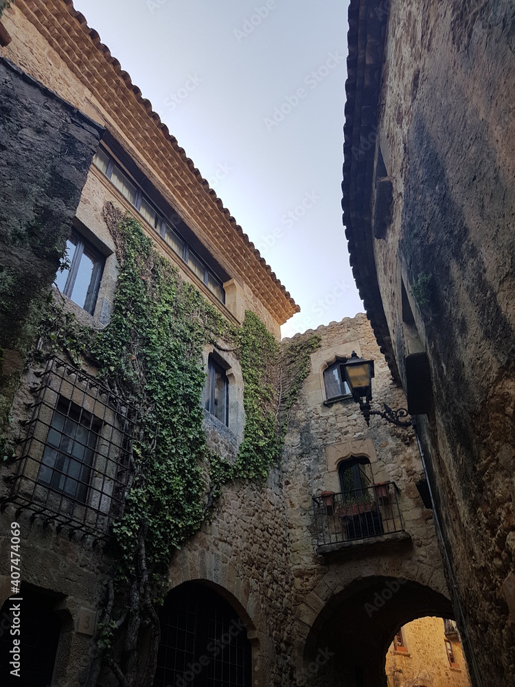 The streets of Peratallada, a village in Catalonia. An old town of stone walls. 