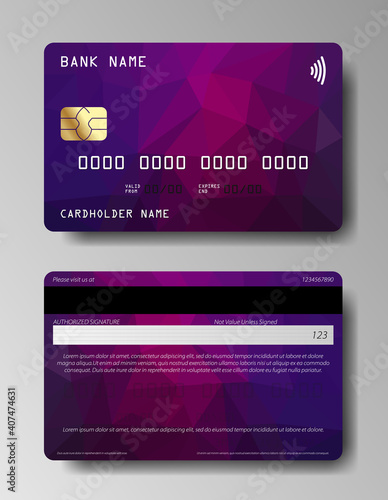 Credit cards vector set with colorful abstract trendy design. Set of Debit card, Credit card, ATM card and Privilege.