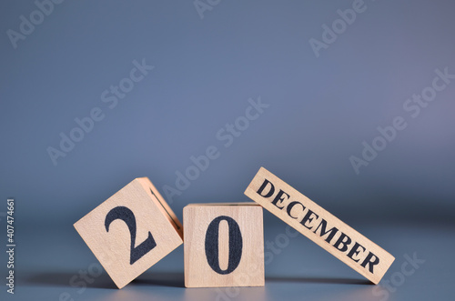 December 20, Cover in the evening time, Date Design with number cube for a background.