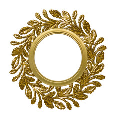 Golden frame (wreath) for paintings, mirrors or photo isolated on white background. Design element with clipping path
