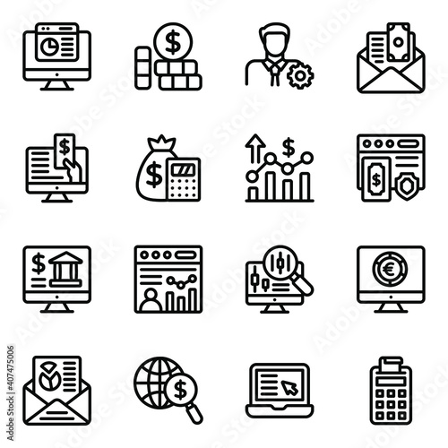 
Pack of Accounting and Online Analytics Linear Icons 
