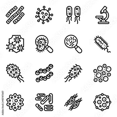 Set of Bacteria in Linear Icons
