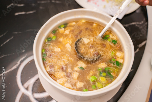 Rice noodle with tofu, traditional Chinese cuisine in Fujian.