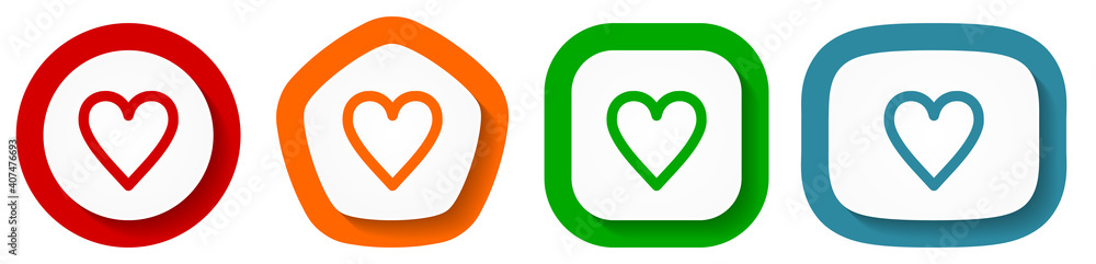 Heart vector icon set, flat design valentines buttons on white background Heart vector icon set, flat design valentines buttons on white background