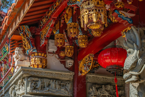 Close view of the architecture detail in Guandi Temple in Quanzhou, China.