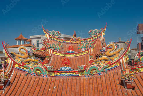 Close view of the architecture detail in Guandi Temple in Quanzhou, China. photo