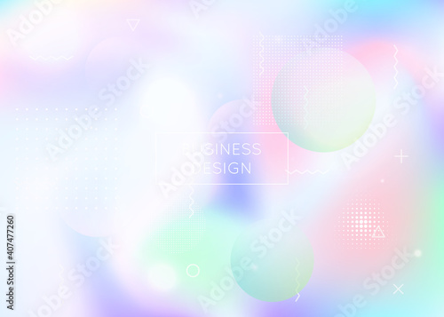 Bauhaus background with liquid shapes. Dynamic holographic fluid with gradient memphis elements. Graphic template for brochure, banner, wallpaper, mobile screen. Hipster bauhaus background.