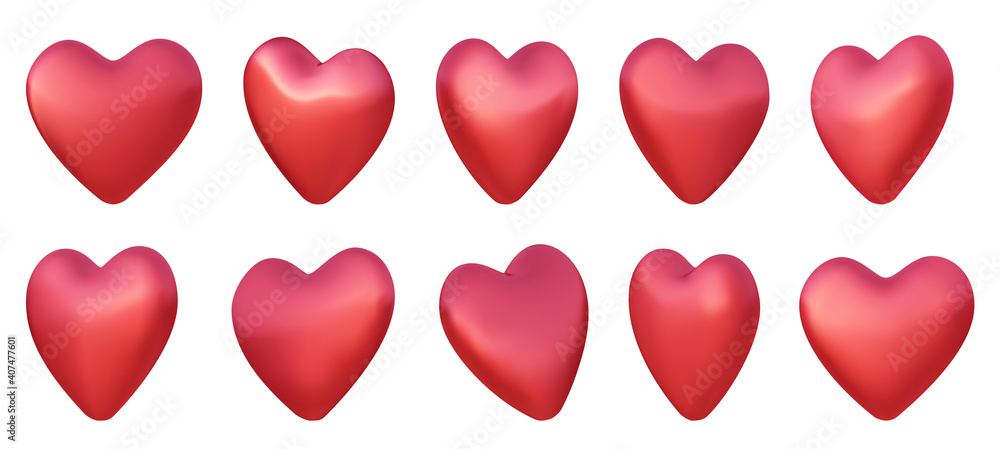 Set of 3d red realistic vector hearts. Set of 3d red realistic vector hearts.