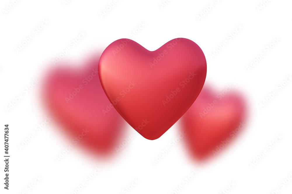 White Valentine's day background with red blurred hearts. White Valentine's day background with red blurred hearts.