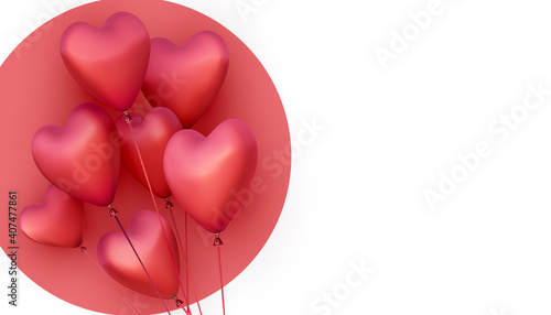 Light red heart shape flying balloons.