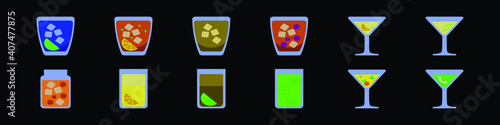 set of cocktail cartoon icon design template with various models. vector illustration isolated on black background