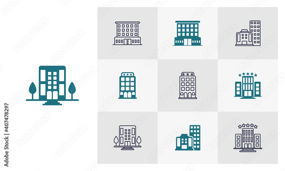 Set of Hotel icon vector template, Travel design icon concepts, Creative design