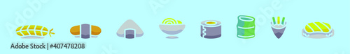 set of temaki japanese food cartoon icon design template with various models. vector illustration isolated on blue background