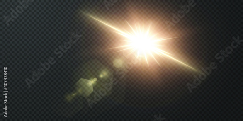 The sun is shining brightlight rays with realistic glare. Light star on a transparent black background. Light star gold png. Light sun gold png. Light flash gold png. Powder png.