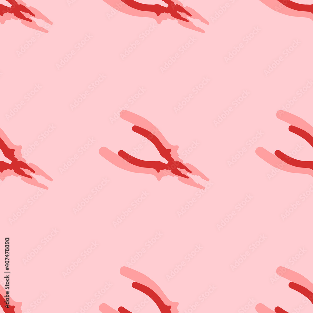 Seamless pattern of large isolated red pliers symbols. The elements are evenly spaced. Vector illustration on light red background Seamless pattern of large isolated red pliers symbols. The elements are evenly spaced. Vector illustration on light red background
