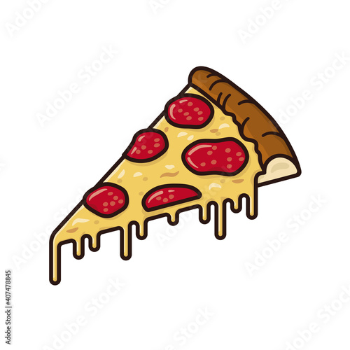 Portion of Pizza with slices of hot salami isolated vector illustration for Pepperoni Pizza Day on September 20. Junk food symbol 