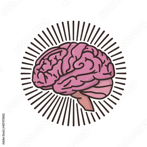 Human brain surrounded by rays isolated vector illustration for Concussion Awareness Day on September 18.