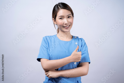Happy Asian nurse woman smile face, Isolated on white background.
