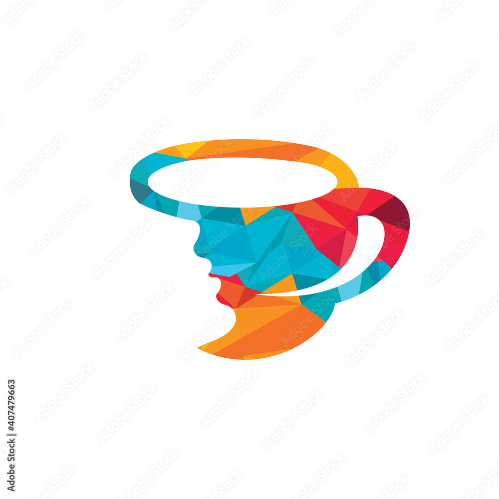 Coffee cup with women face logo vector. Coffee shop logo design. Stock