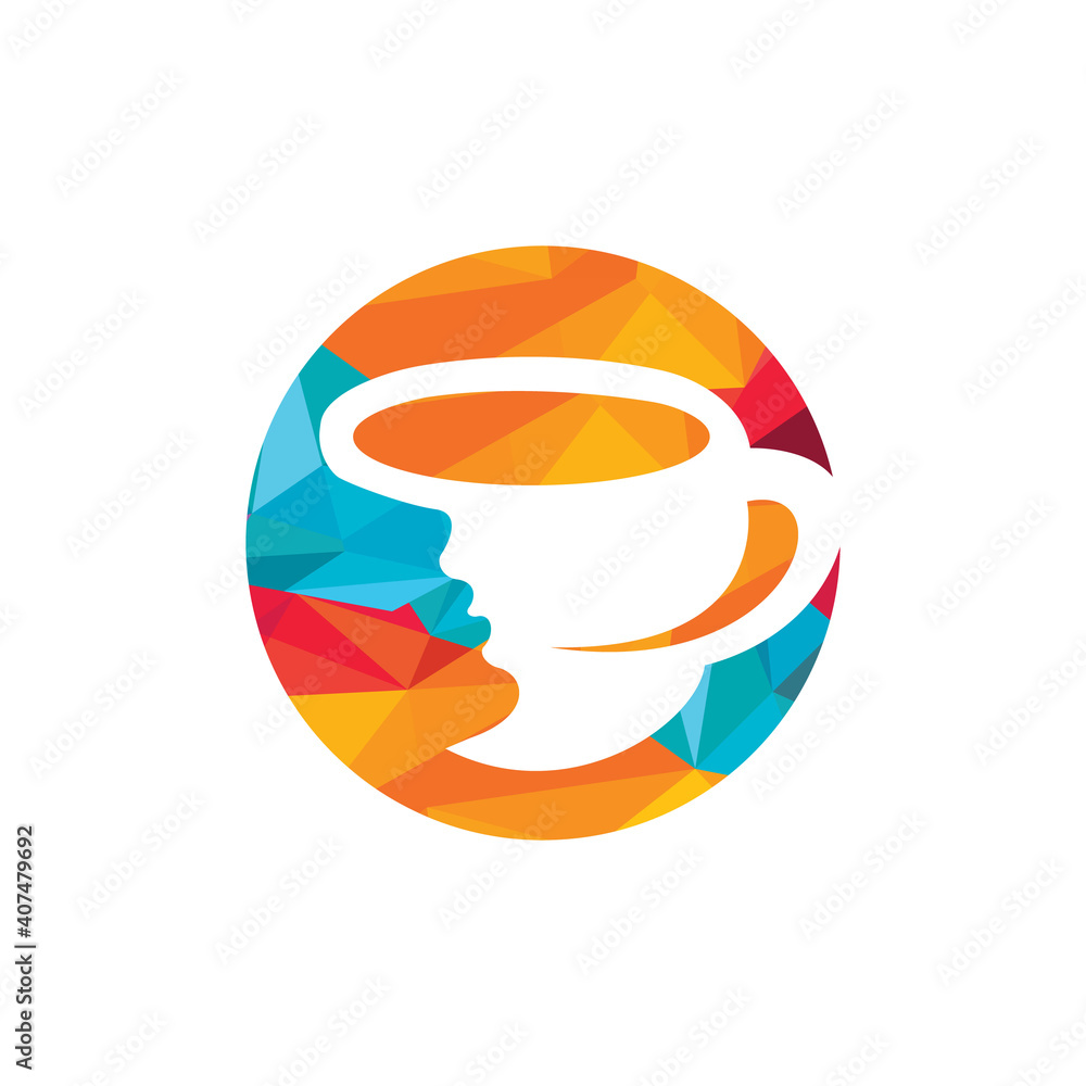 Coffee cup with women face logo vector. Coffee shop logo design. Stock