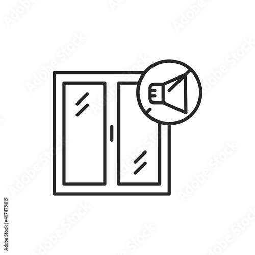 Sound-isolating window color line icon. Pictogram for web page, mobile app, promo. Editable stroke