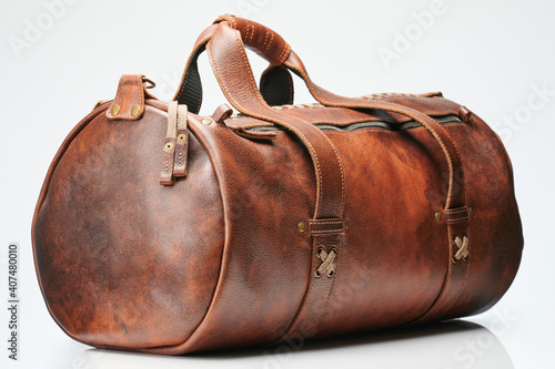 Brown leather luggage bag photo
