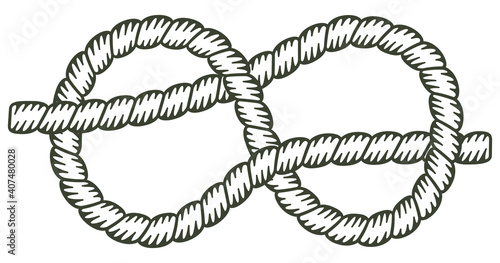 Figure eight knot, rope unfilled. Knot made with a rope with the interior without coloring.