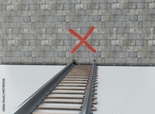 Wrong way to wall on rail symbol 3d illustration