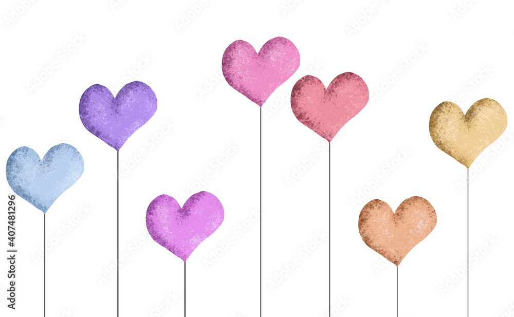 Hearts on sticks in gradiented Colors in Aquarell technic handdrawn illustration