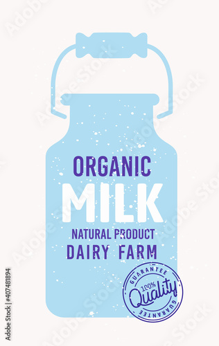 blue Milk can container emblem with text and stamp