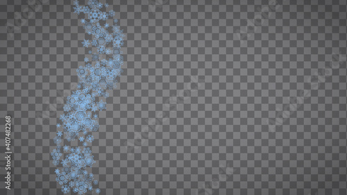 Snowflakes frame on transparent background. Christmas and Happy New Year. Isolated horizontal snowflakes frame for banners, gift cards, party invitation, partner compliment and special business offer