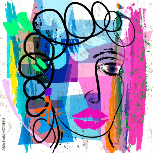 abstract background composition, with paint strokes and splashes, face or mask design
