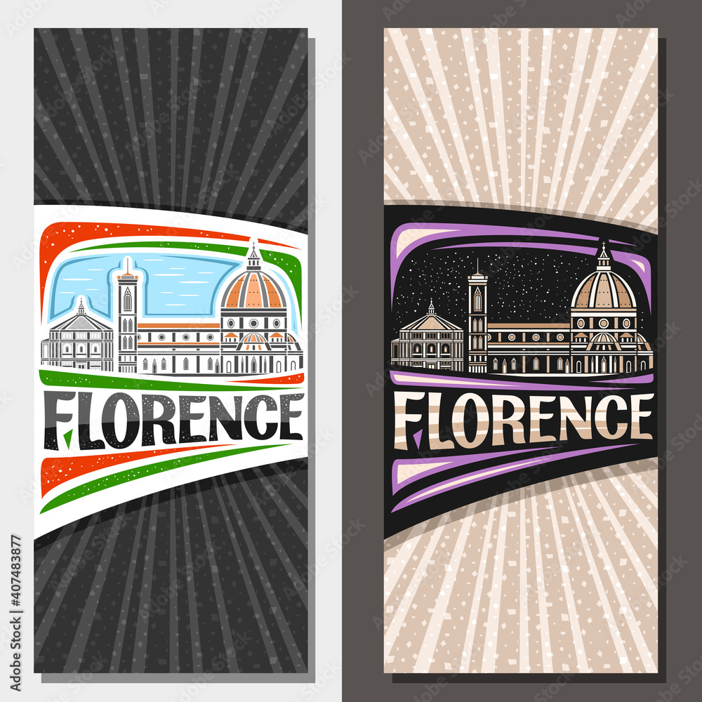 Vector vertical layouts for Florence, decorative leaflet with outline ...